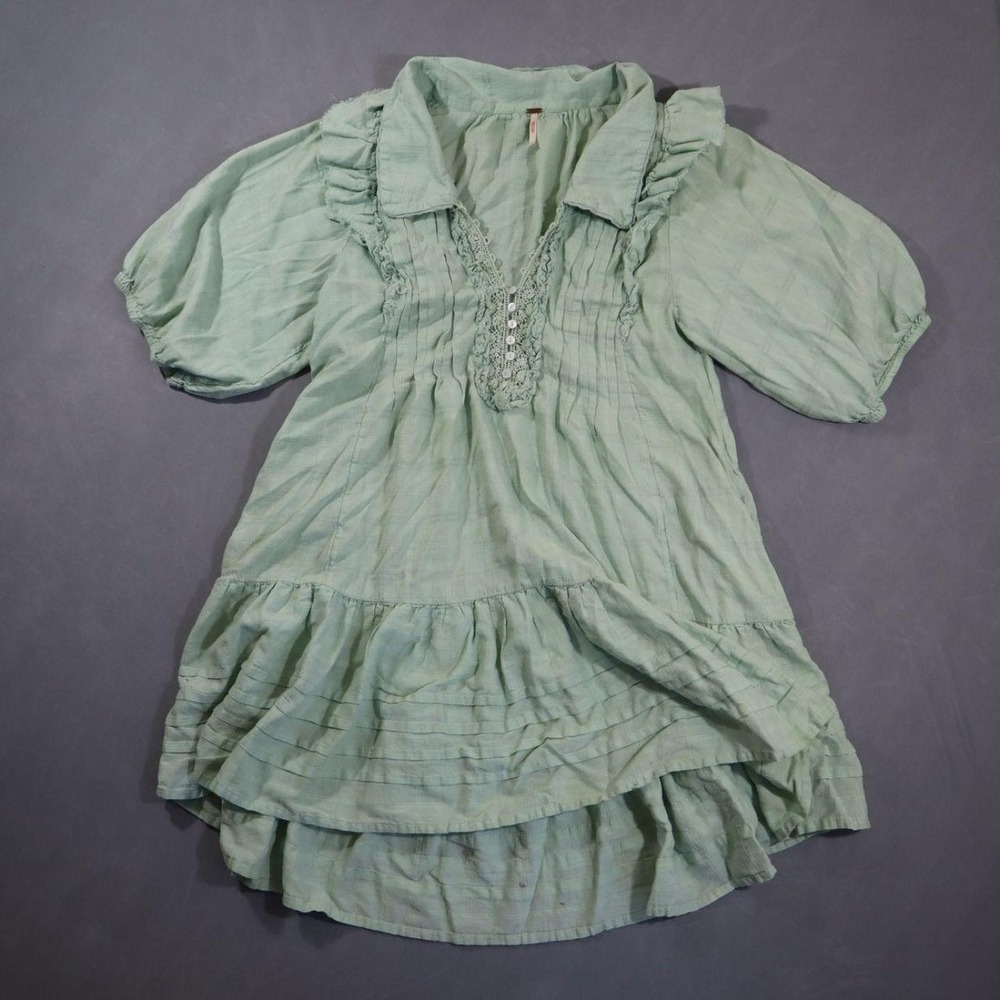 Free People Mint Green Babydoll Puff Sleeve Mini Dress Boho XS